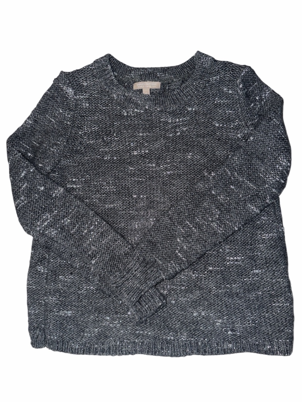 Banana Republic Steel Grey Metallic Tweed Sweater Wrap Hem Size M Petite